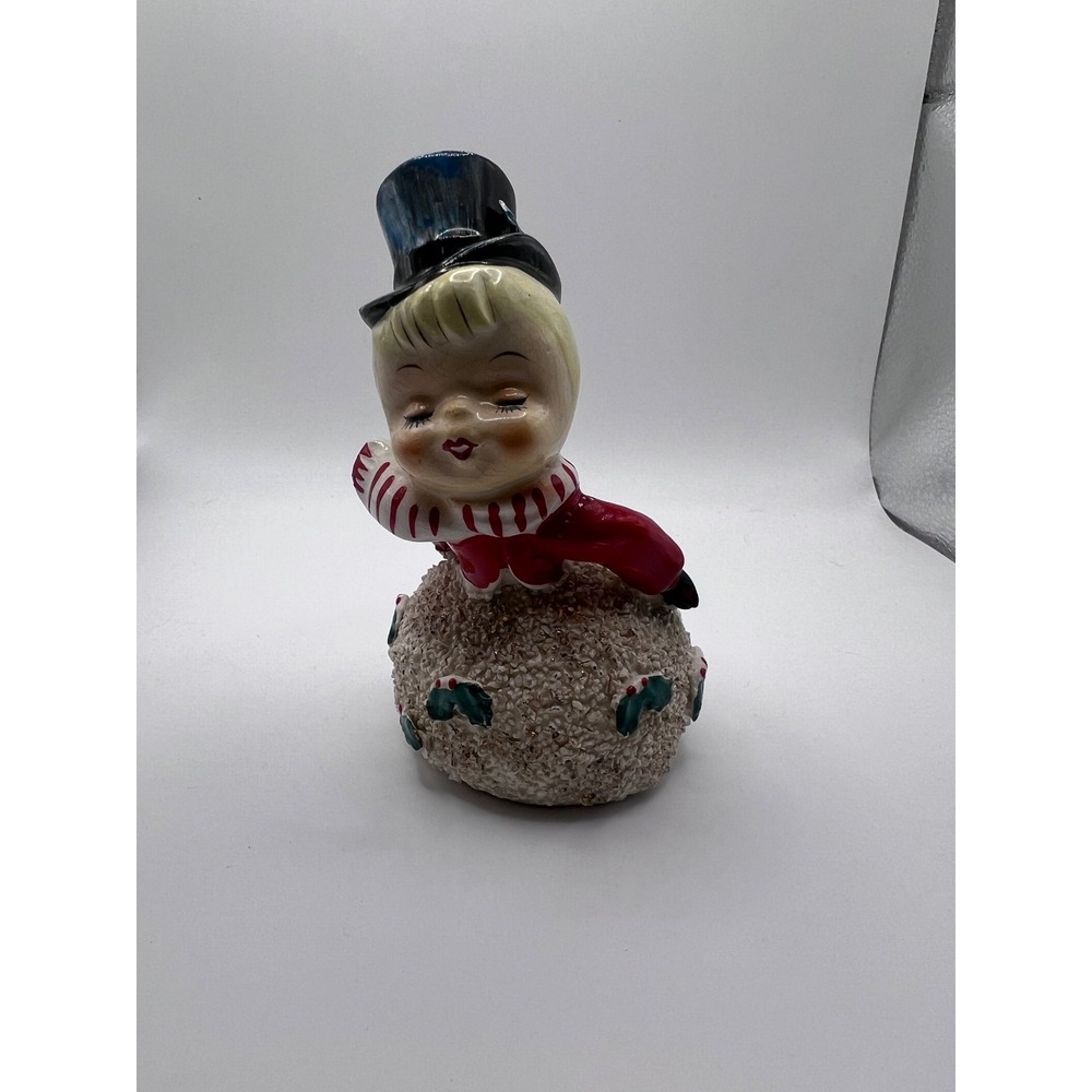 Vintage Geo Z Lefton Ceramic Christmas Snowball Kissing Bell Male Figure MCM 50s